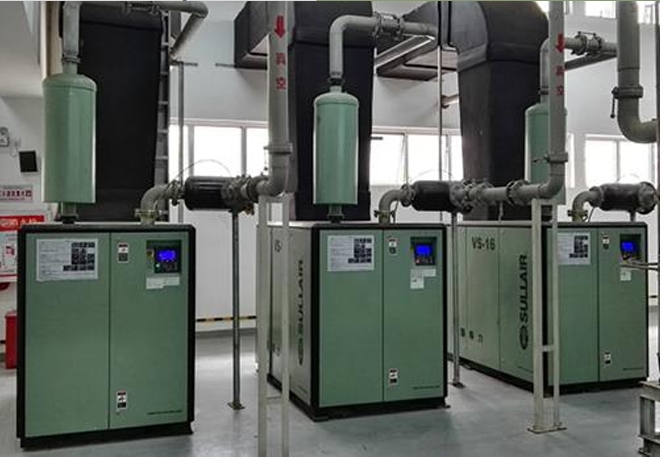 Compressed air equipment on a factory floor