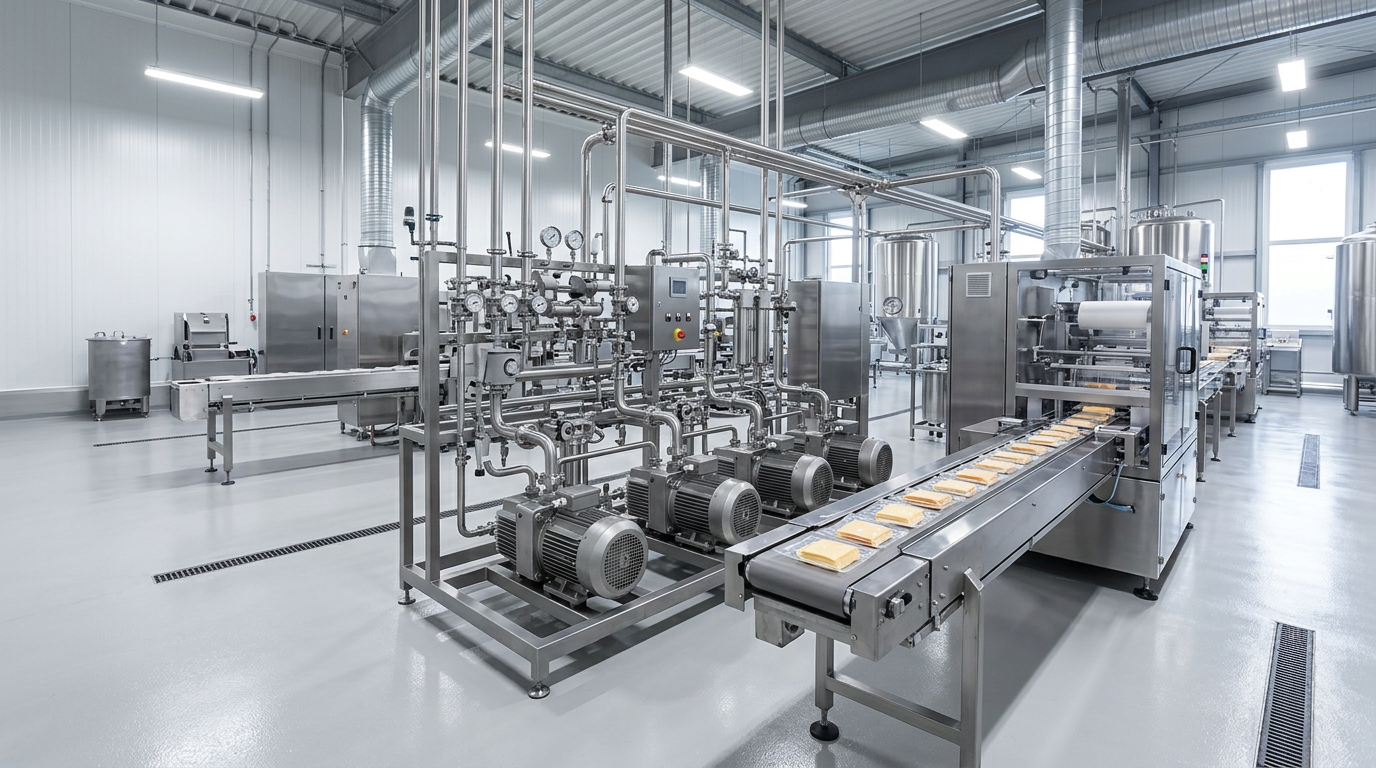 Clean industrial process environment with vacuum pumps and precision equipment